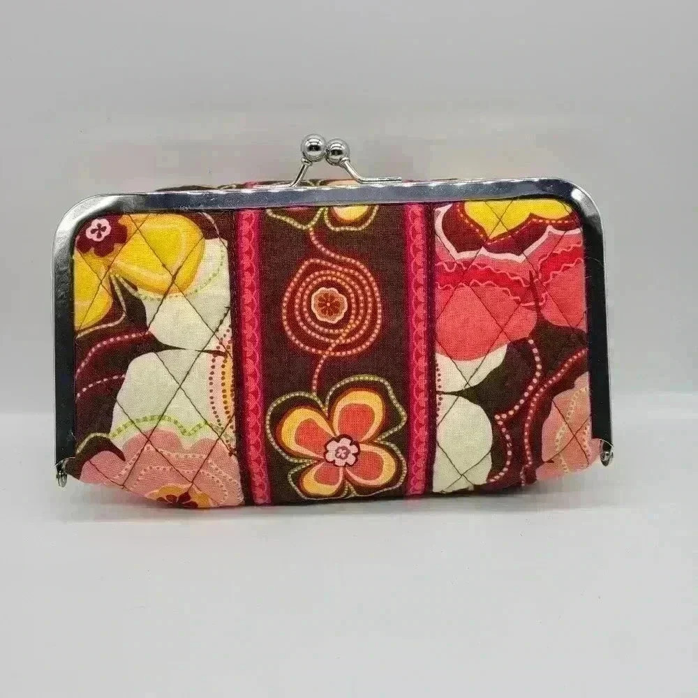 VERA BRADLEY CLUTCH PURSE KISS LOCK CLOSURE BROWN PRINTED Multicolor